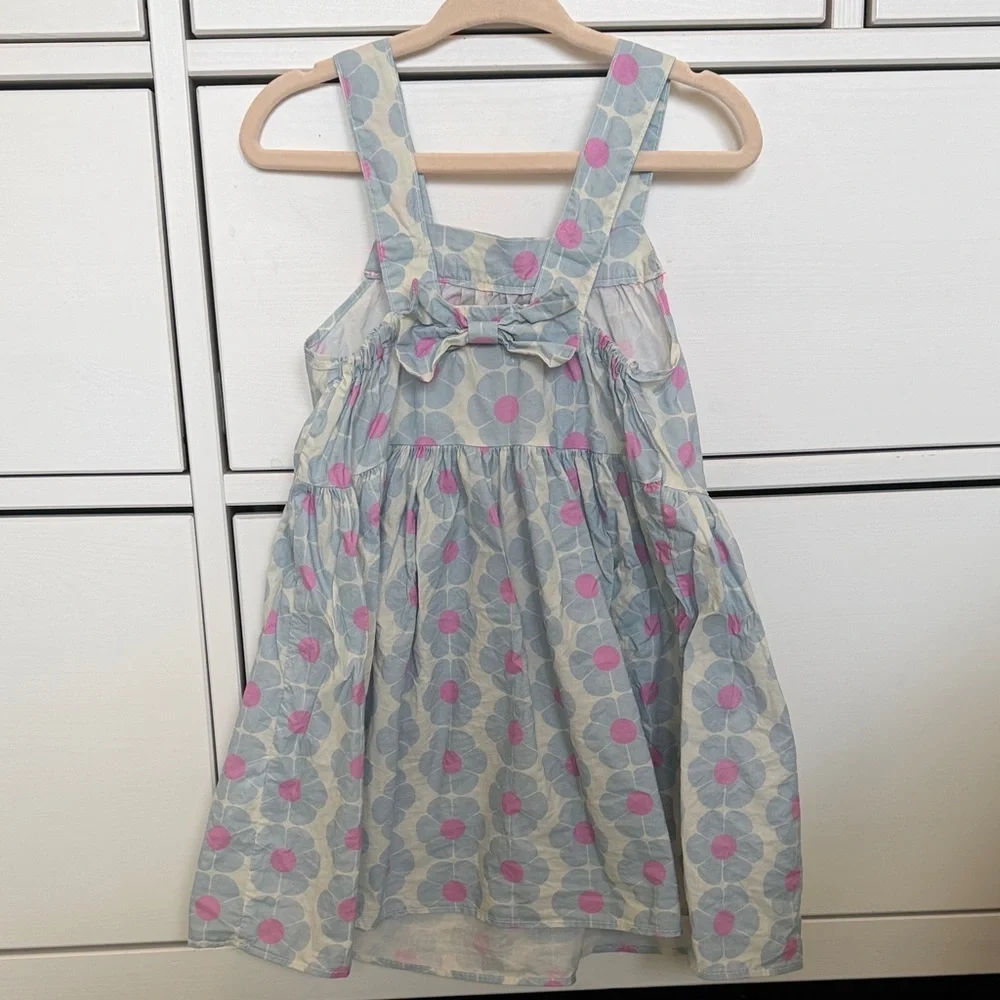 Girls' Light Blue Floral Sundress with Pink Accent